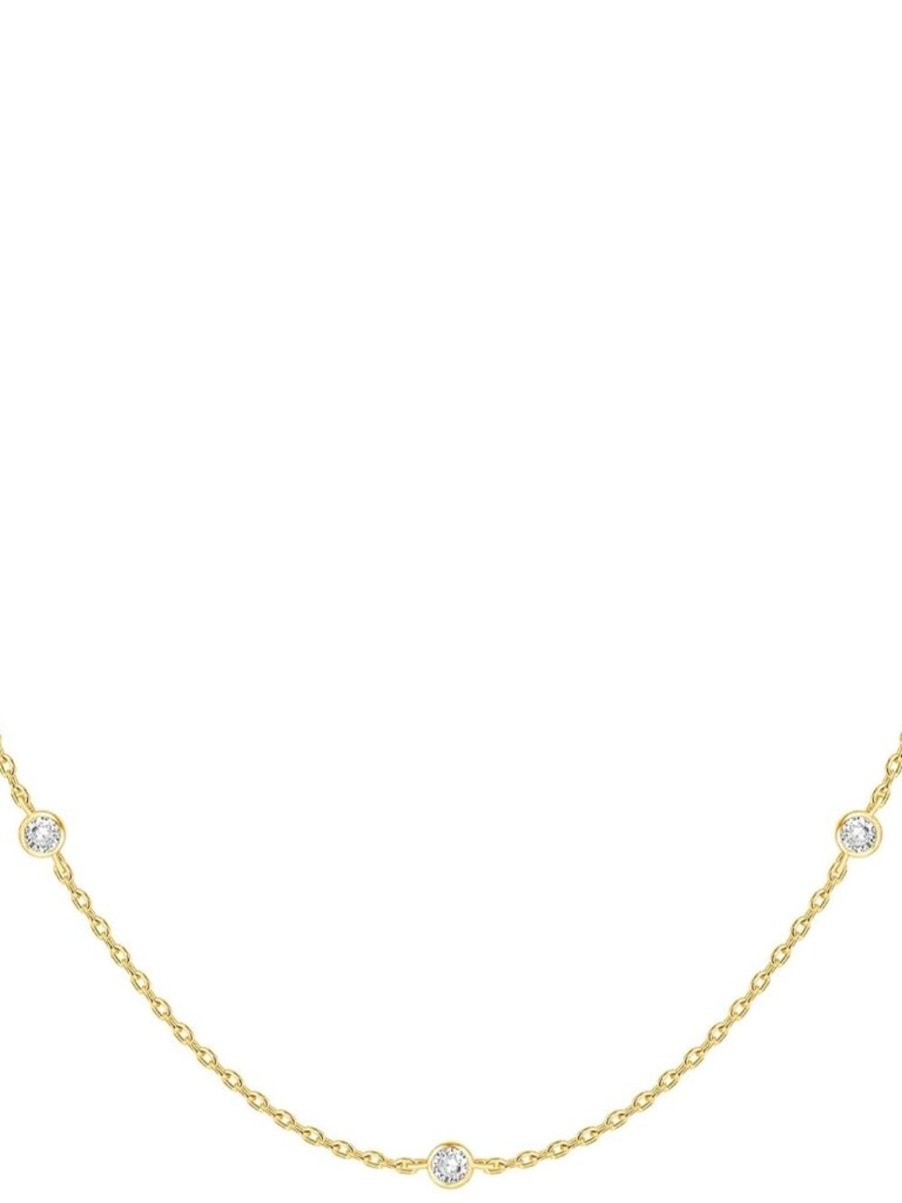 14K Gold Plated Station Necklace - Simulated Diamond Layering Necklaces - Womens